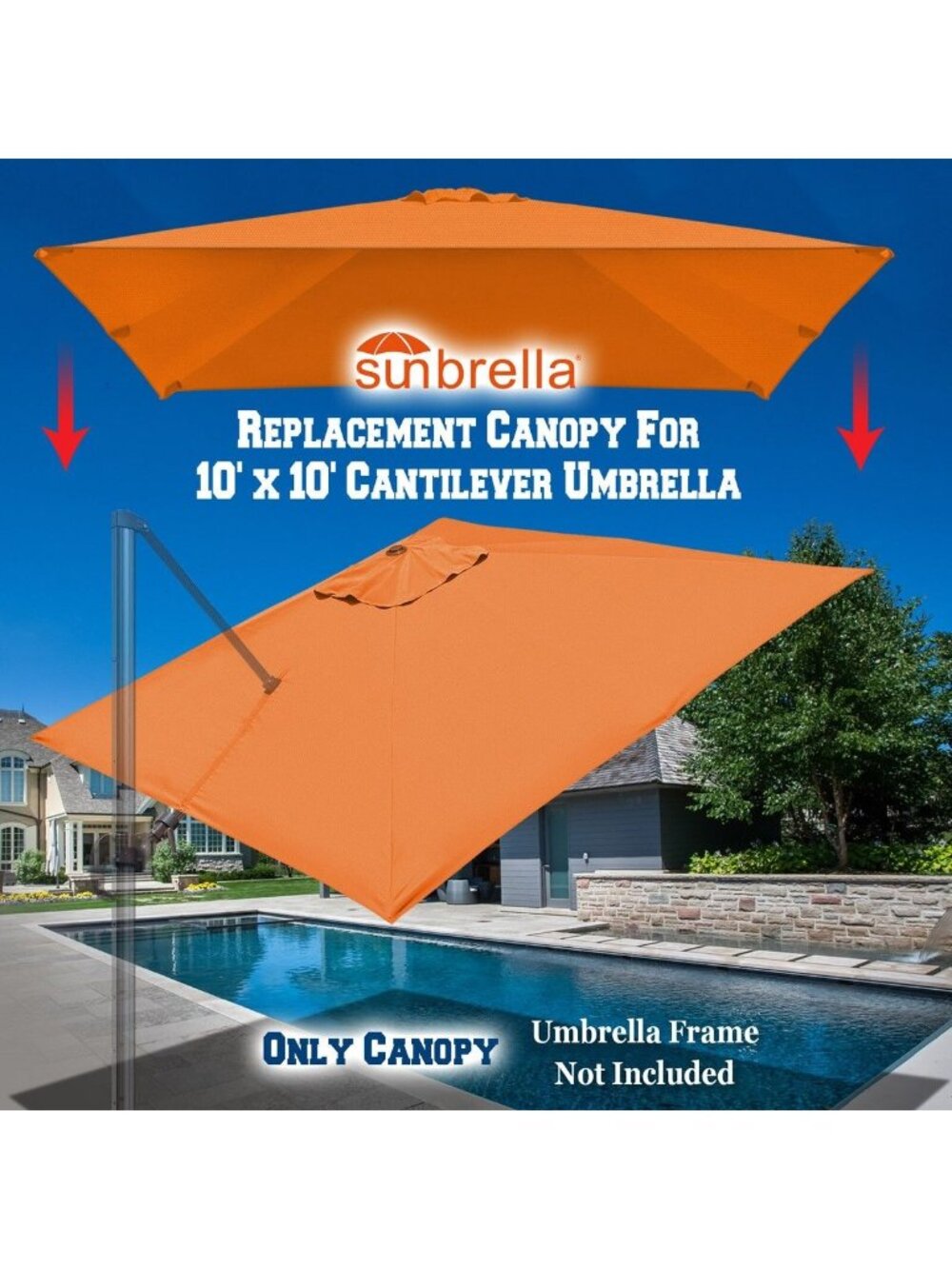 Sunbrella Replacement Canopy Cantilever Umbrellas 10' x 10' 8 Ribs Roma Umbrella